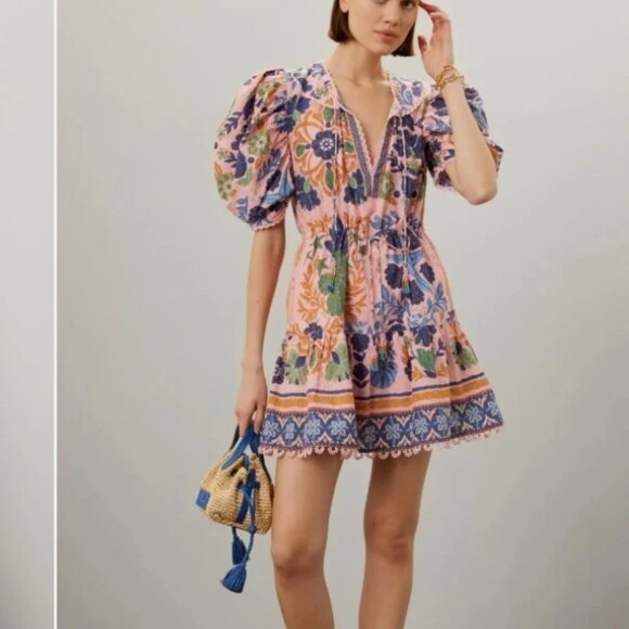FARM Rio Dresses & Skirts - Farm Rio Seashell Mini Dress Pink Floral Large **READ FLAW**